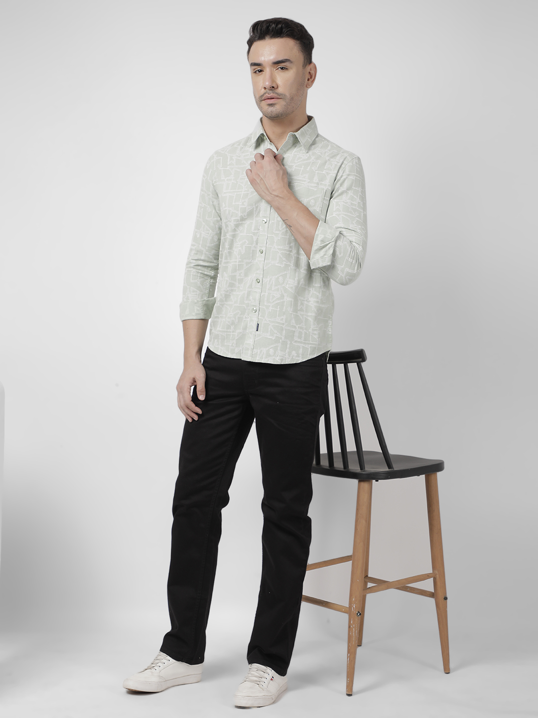 Numero Uno Men Abstract Green Shirt